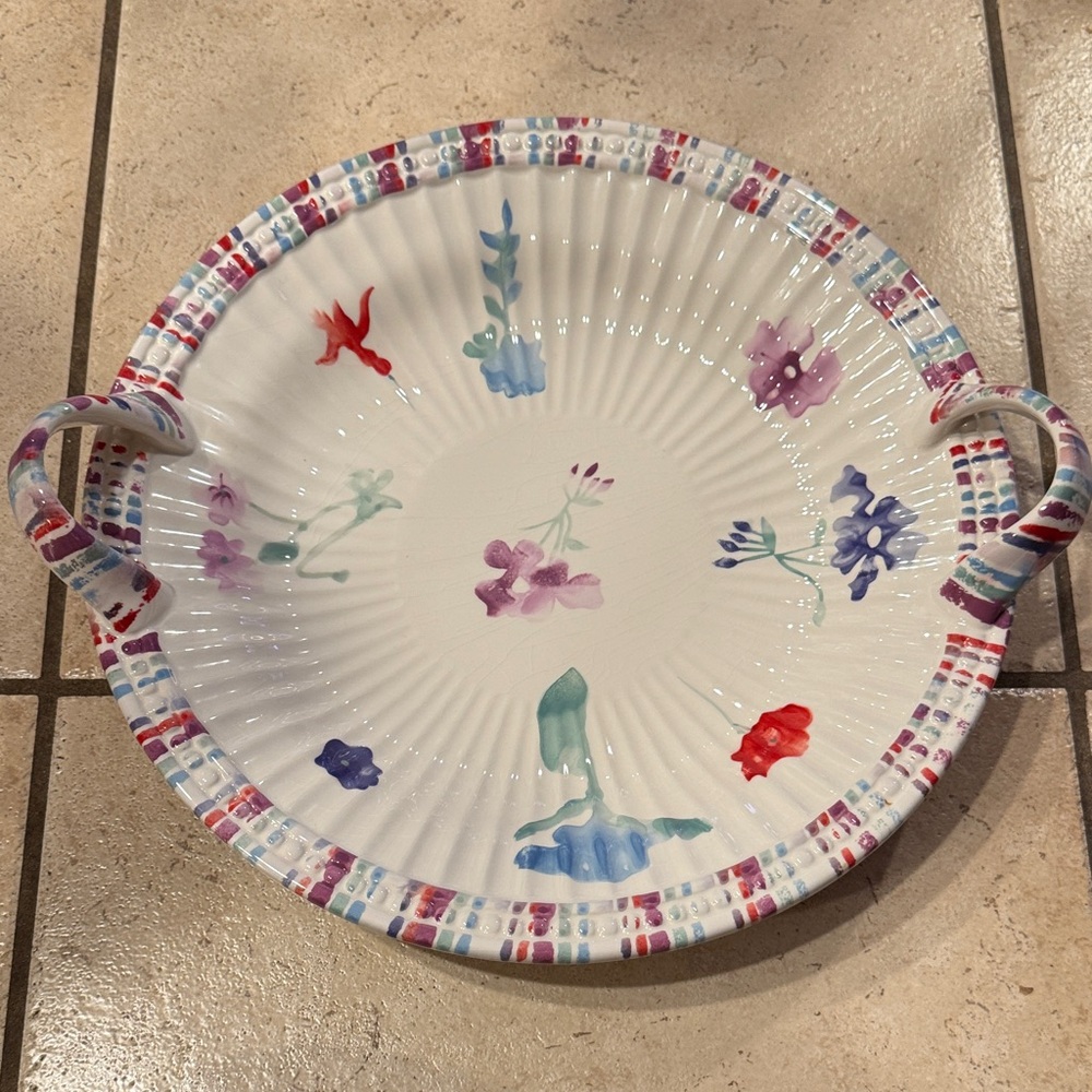 Baum Bros Formalities Vintage Spring Garden Stripe serving platter w/handles